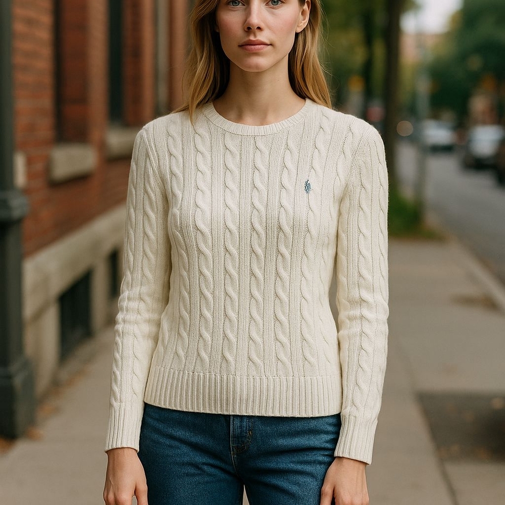 Ralph Lauren Women's Cream Cable Knit Sweater  Chic & Cozy Polo Classic 💫